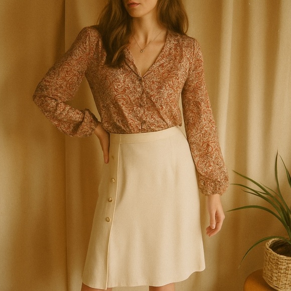 Vintage Addenda by Renown Cream Button Detail Skirt XS/S - Picture 1 of 12